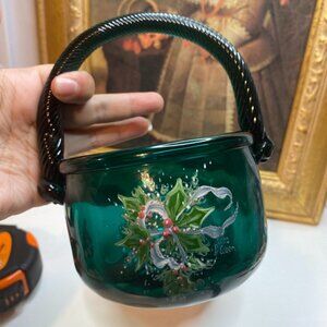 Pairpoint Nantucket Basket Handmade Painted Christmas Berries Leaves Eileen 2002